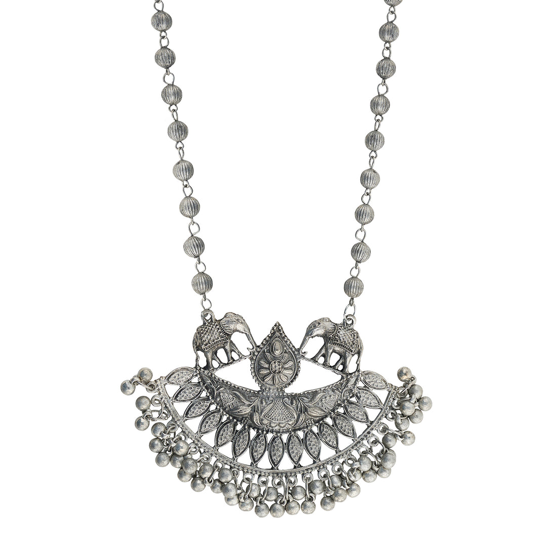 Teejh Wamiqa Silver Oxidised Long Necklace