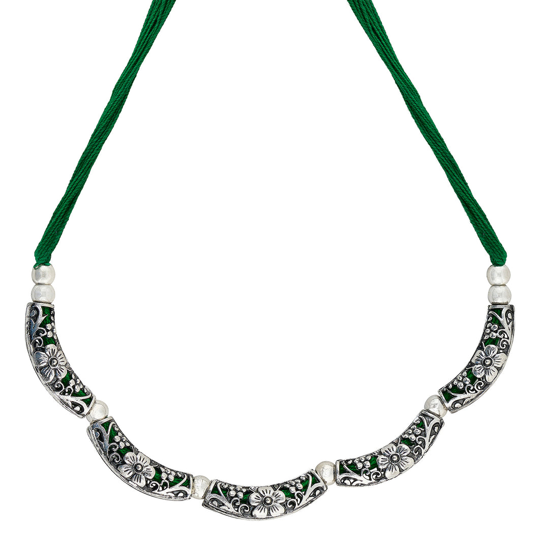 Teejh Saanhj Green  Silver Oxidised Necklace Set