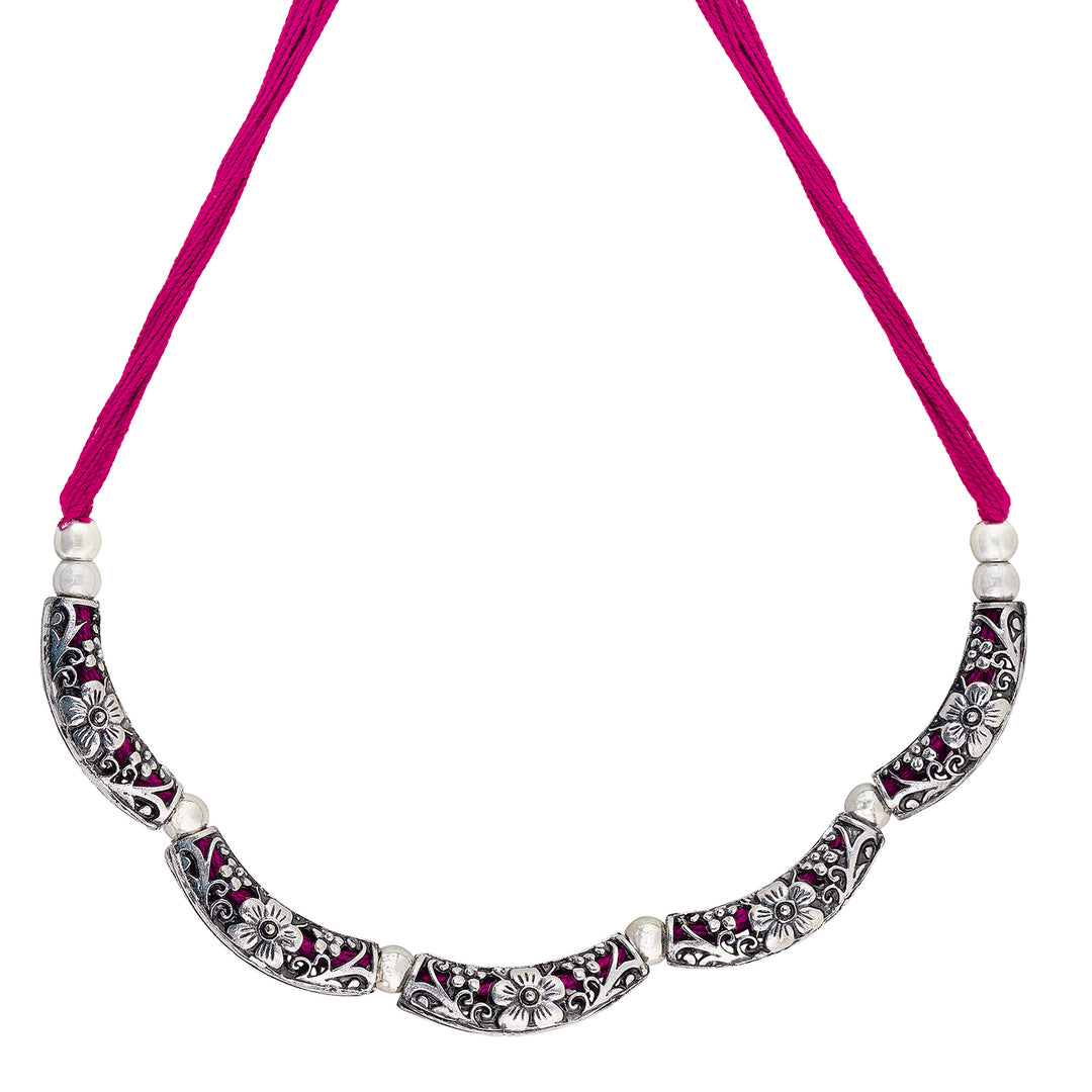 Teejh Saanhj Pink Silver Oxidised Necklace Set