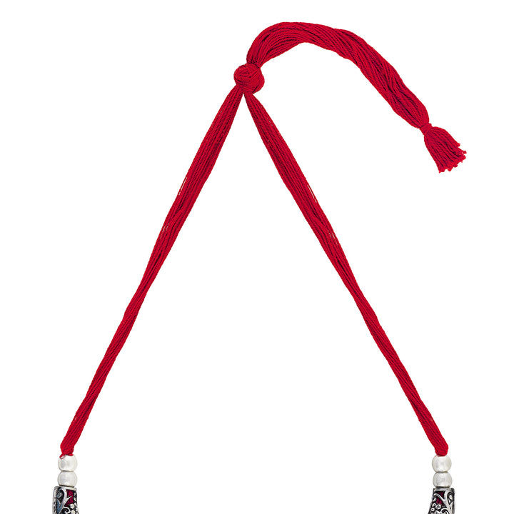 Teejh Saanhj Red Silver Oxidised Necklace Set