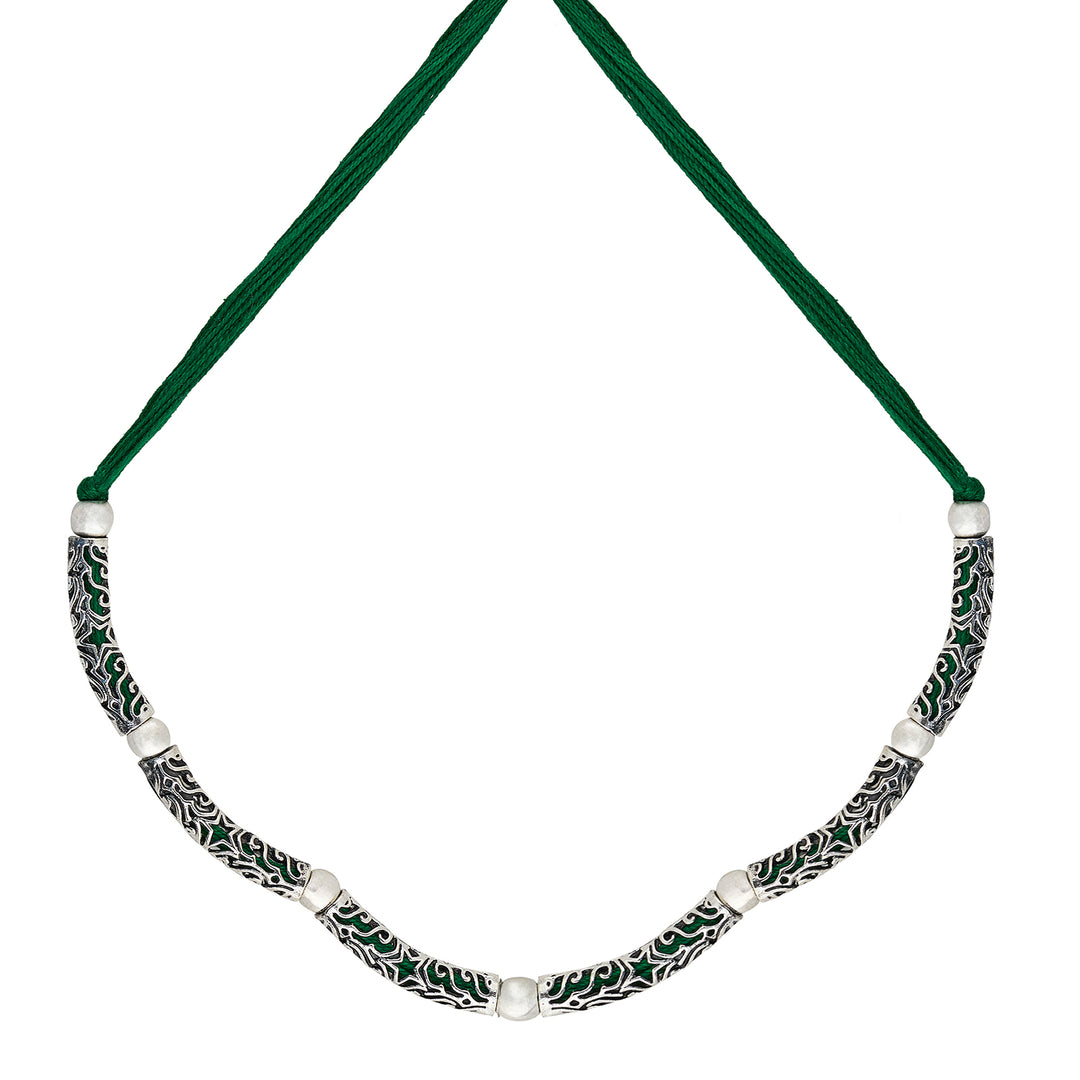 Teejh Naad Green Silver Oxidised Necklace Set