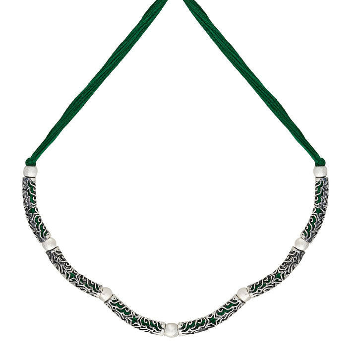 Teejh Naad Green Silver Oxidised Necklace Set