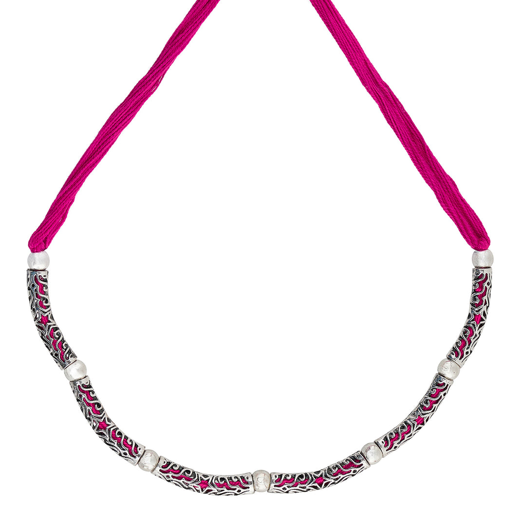 Teejh Naad Pink Silver Oxidised Necklace Set