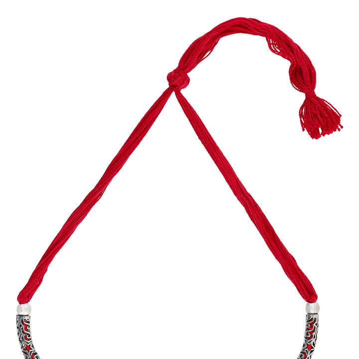 Teejh Naad Red Silver Oxidised Necklace Set