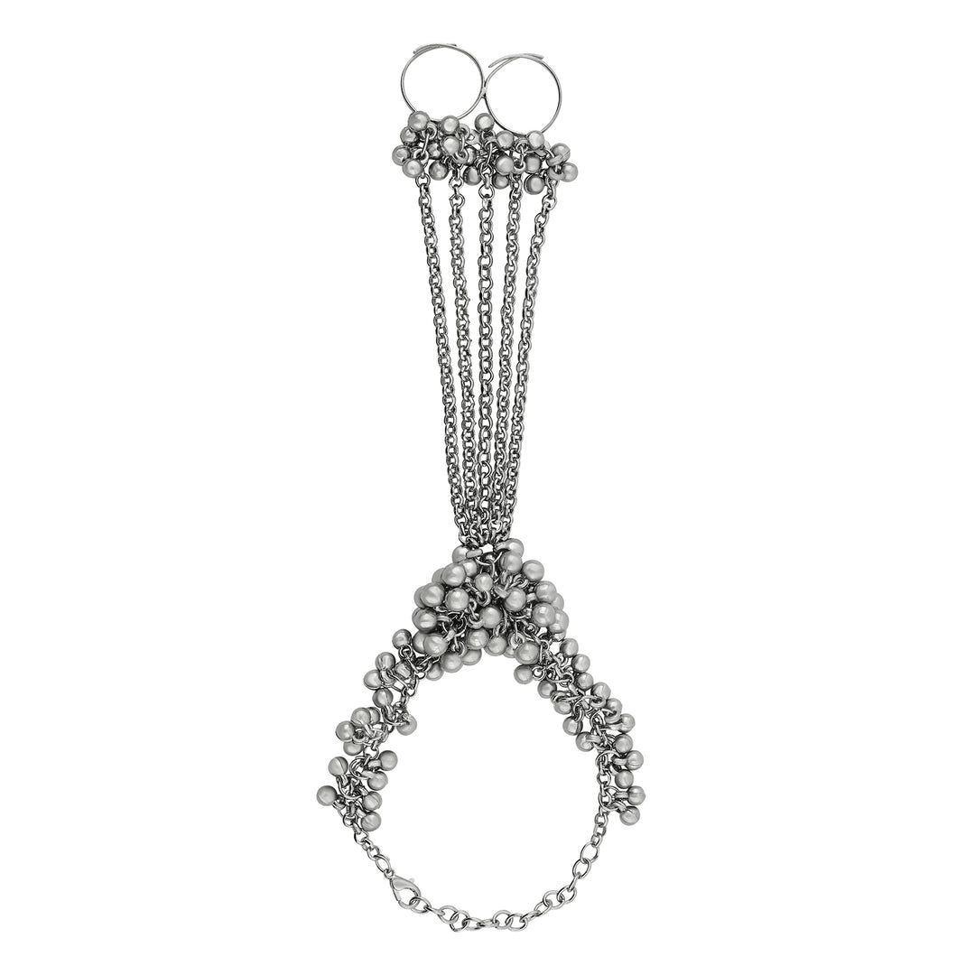 Teejh Chann Silver Oxidised Ghungroo Hathphool