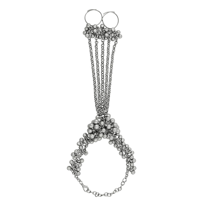 Teejh Chann Silver Oxidised Ghungroo Hathphool