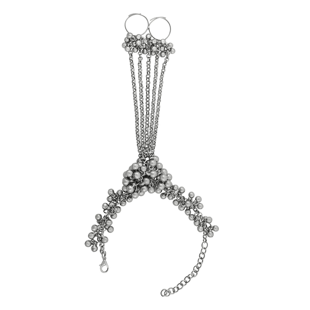 Teejh Chann Silver Oxidised Ghungroo Hathphool