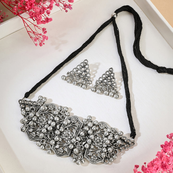Teejh Taal Silver Oxidised Ghungroo Necklace Set