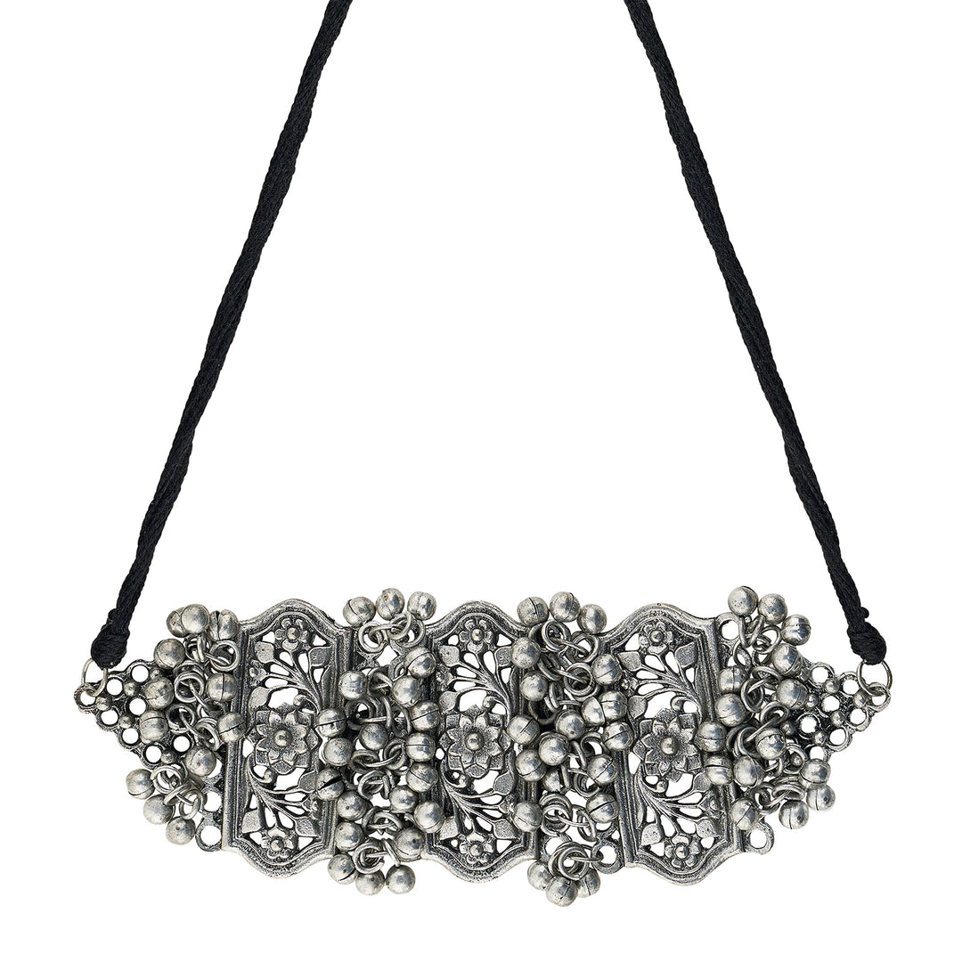 Teejh Taal Silver Oxidised Ghungroo Necklace Set
