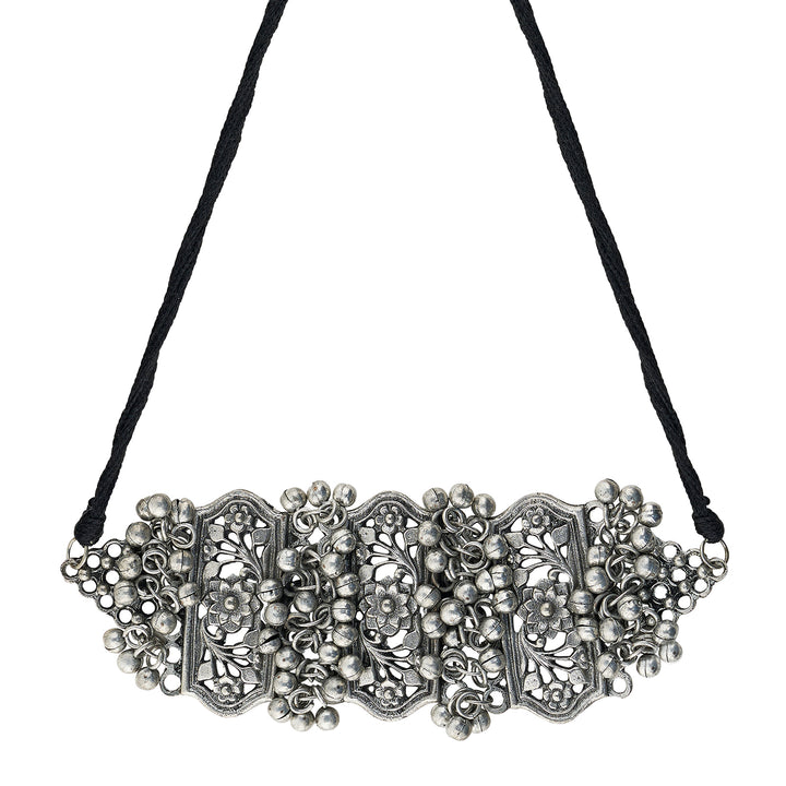 Teejh Taal Silver Oxidised Ghungroo Necklace Set