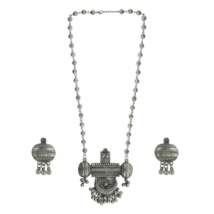 Teejh Ankah Silver Oxidised Necklace Set