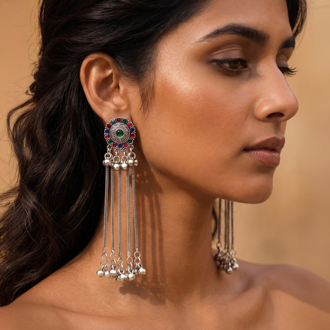 Teejh Jhali Silver Oxidised Danglers