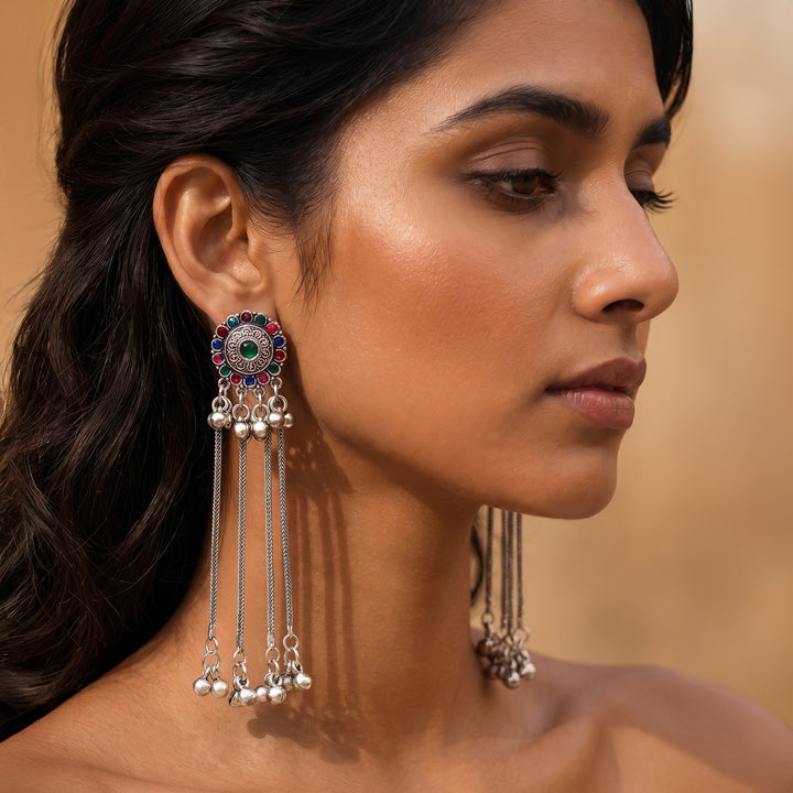 Teejh Jhali Silver Oxidised Danglers