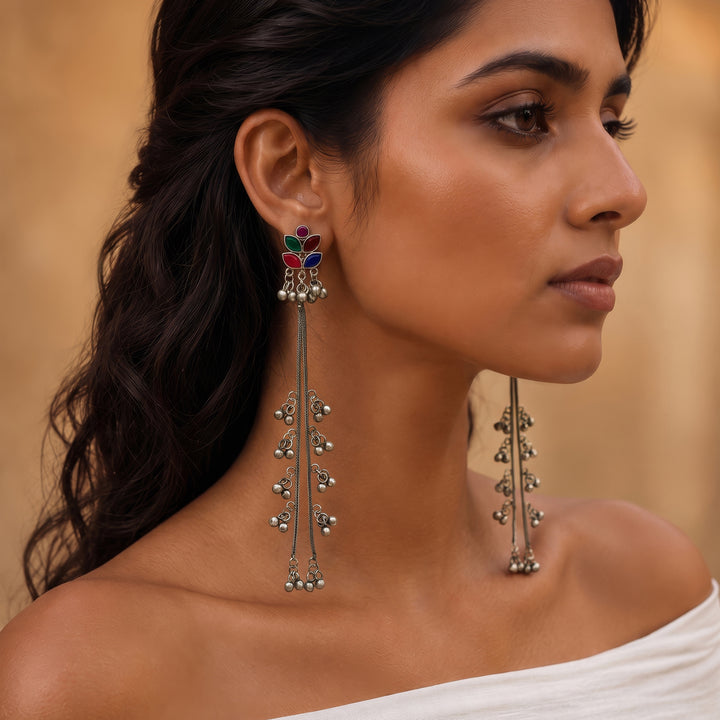 Teejh Pyal  Silver Oxidised Danglers