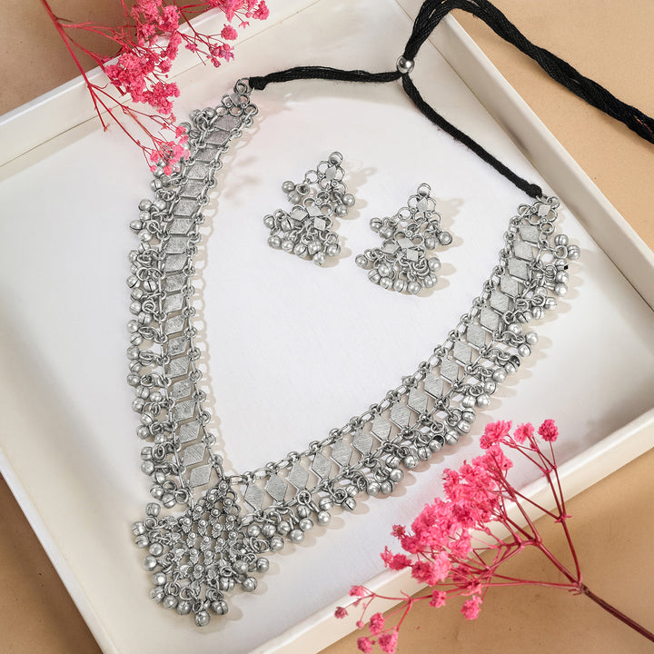 Teejh  Yali Silver Oxidised Ghungroo Necklace Set