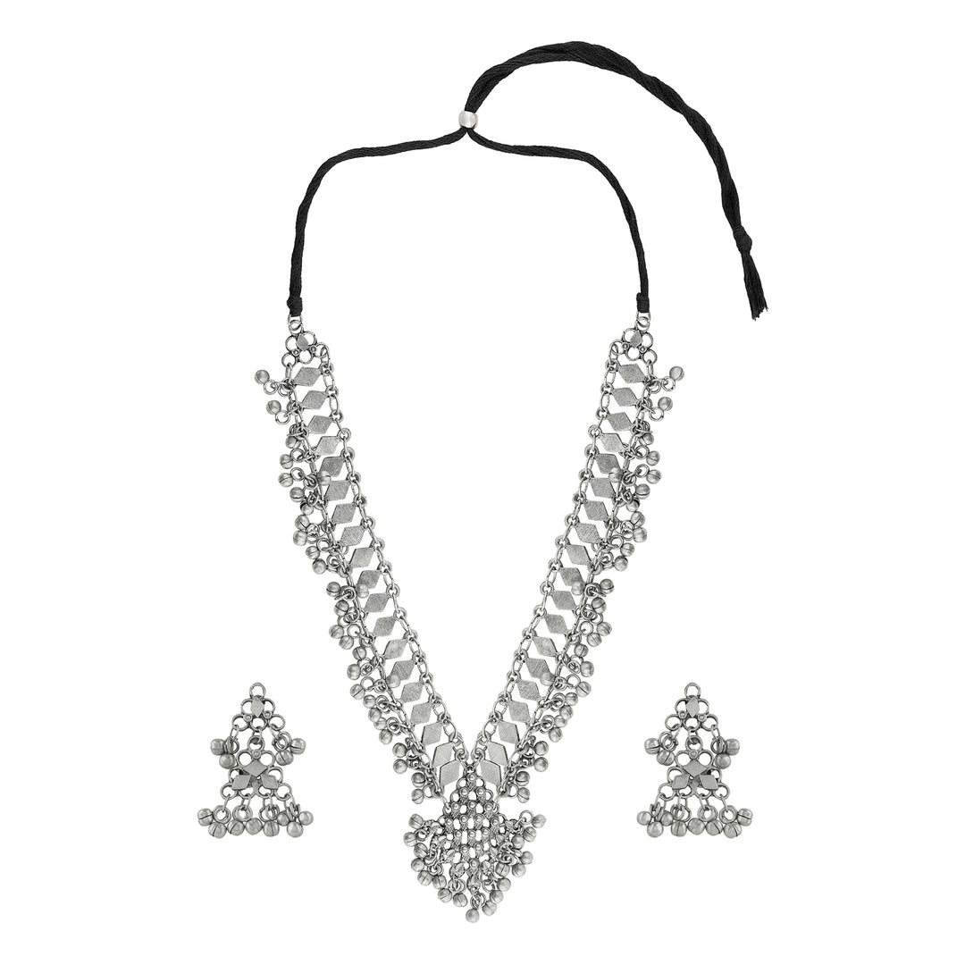 Teejh  Yali Silver Oxidised Ghungroo Necklace Set