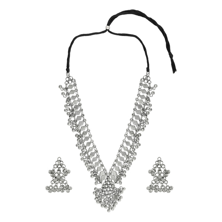 Teejh  Yali Silver Oxidised Ghungroo Necklace Set