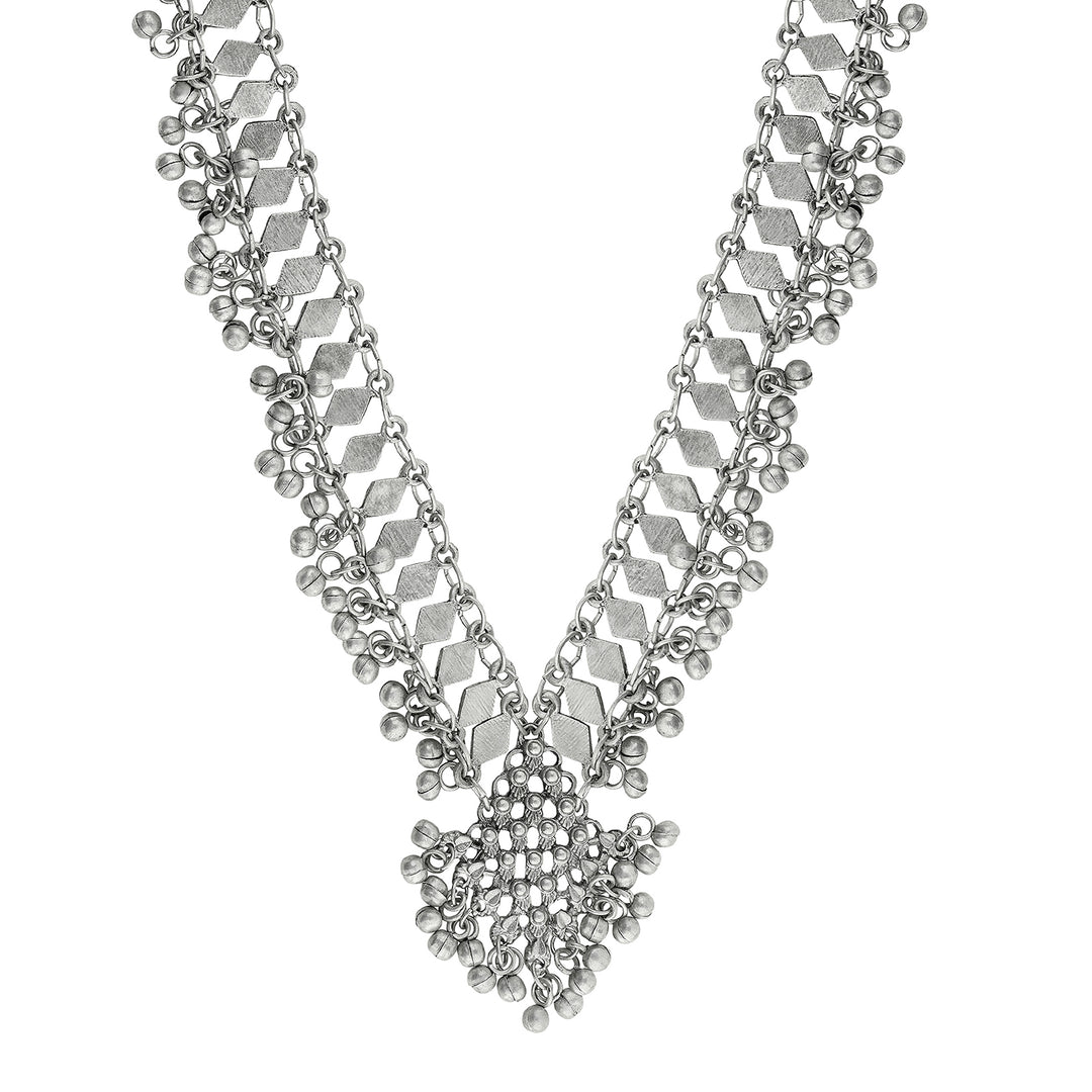 Teejh  Yali Silver Oxidised Ghungroo Necklace Set