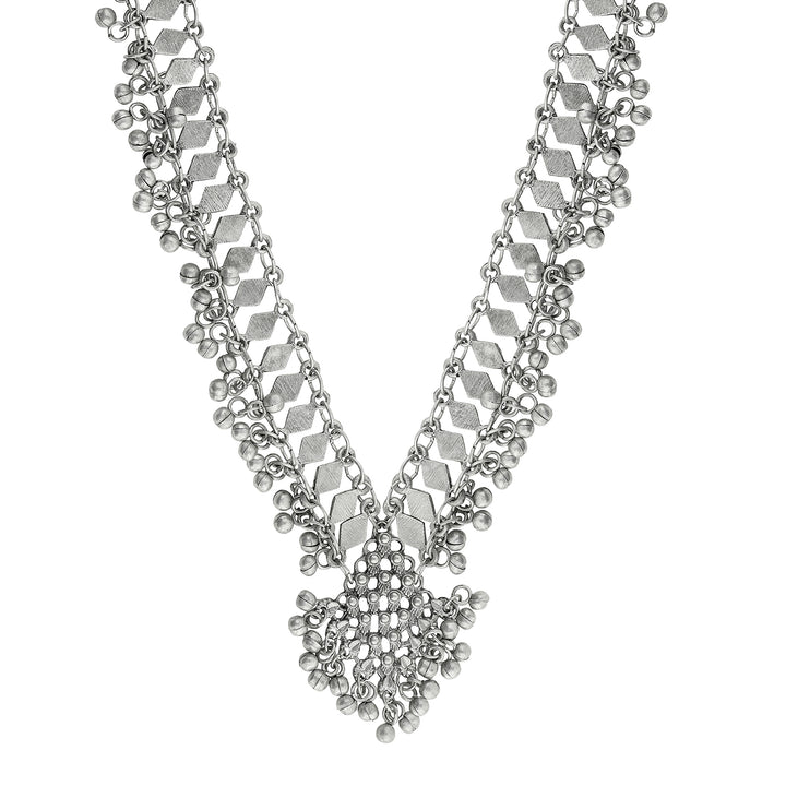 Teejh  Yali Silver Oxidised Ghungroo Necklace Set