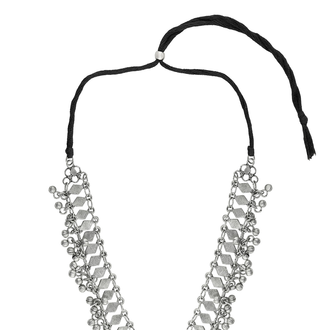 Teejh  Yali Silver Oxidised Ghungroo Necklace Set
