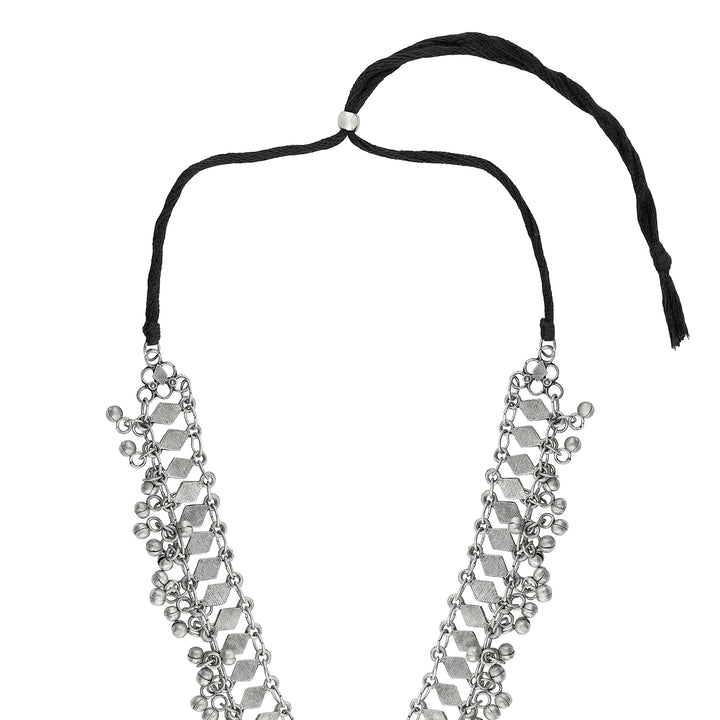 Teejh  Yali Silver Oxidised Ghungroo Necklace Set