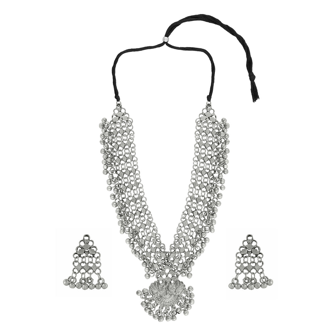 Teejh  Rusi Silver Oxidised Ghungroo Necklace Set