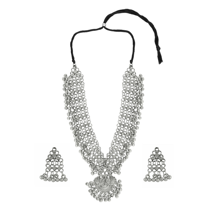 Teejh  Rusi Silver Oxidised Ghungroo Necklace Set