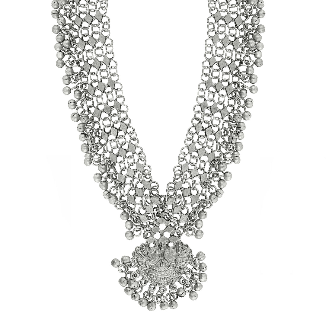 Teejh  Rusi Silver Oxidised Ghungroo Necklace Set