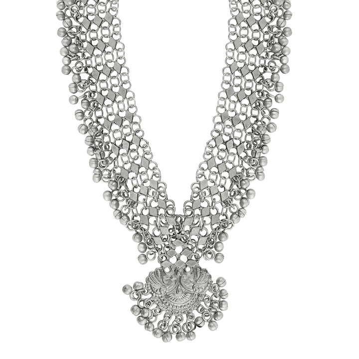 Teejh  Rusi Silver Oxidised Ghungroo Necklace Set