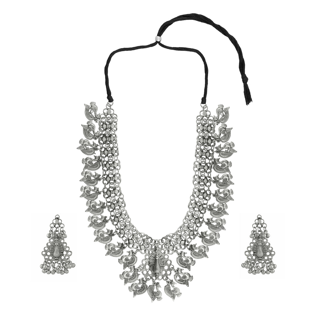 Teejh  Susie Silver Oxidised Ghungroo Necklace Set
