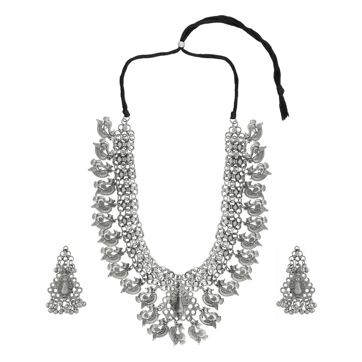 Teejh  Susie Silver Oxidised Ghungroo Necklace Set