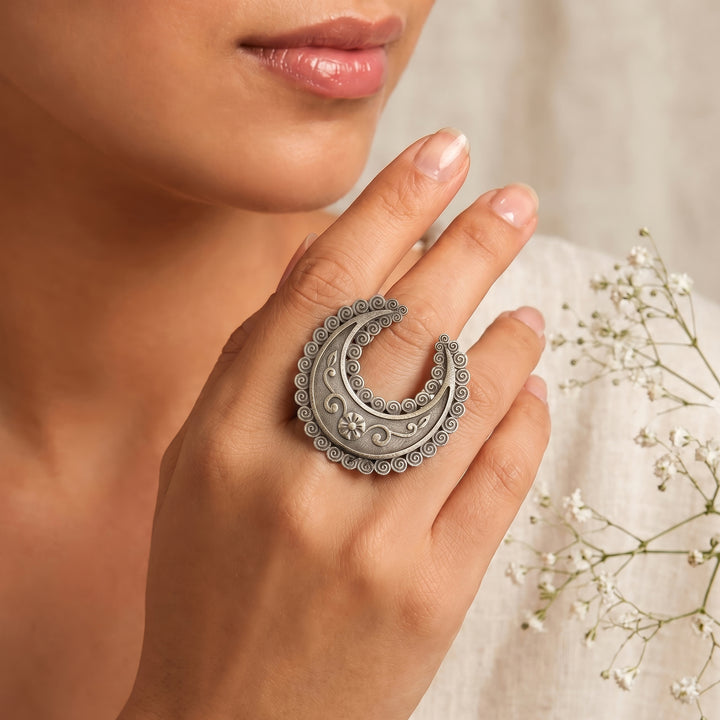 Teejh Zivaani Silver Oxidised Ring