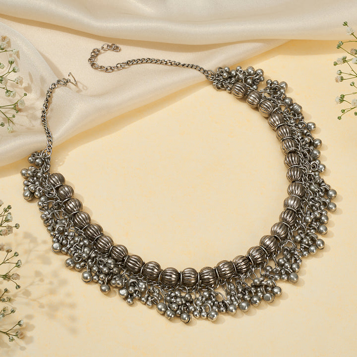 Bodhi  Silver Oxidized Gungroo Necklace