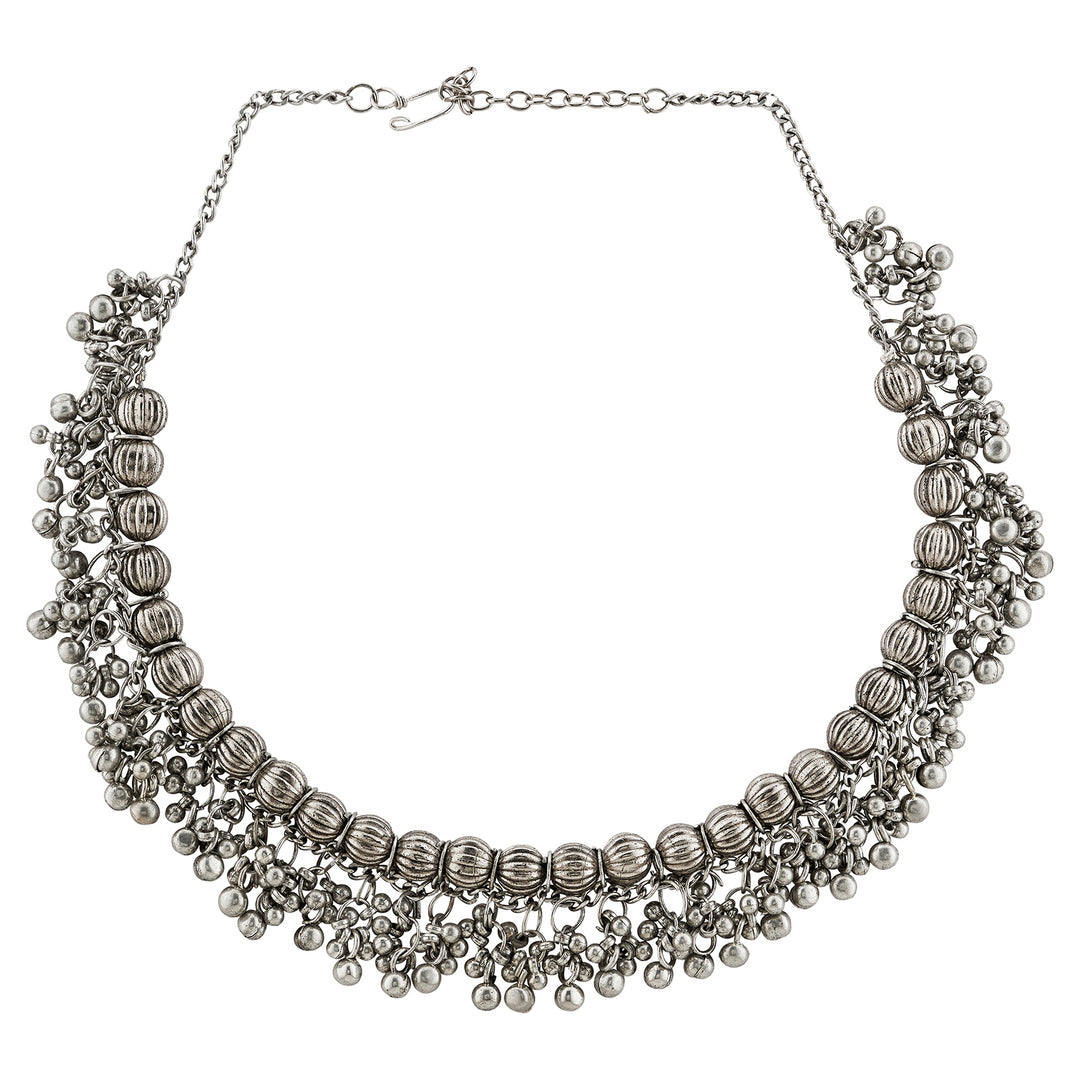 Bodhi  Silver Oxidized Gungroo Necklace