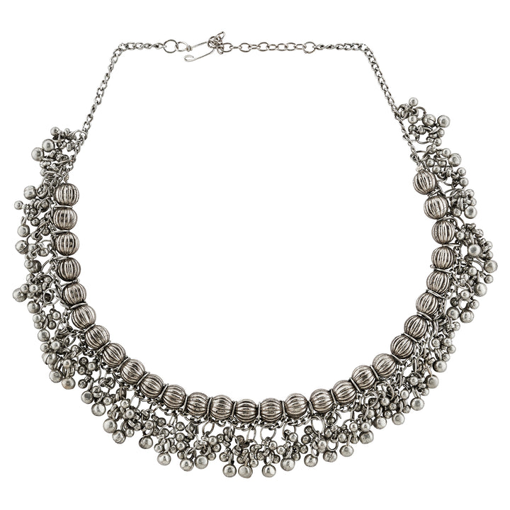 Bodhi  Silver Oxidized Gungroo Necklace