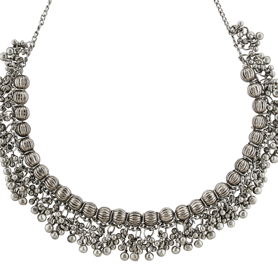 Bodhi  Silver Oxidized Gungroo Necklace