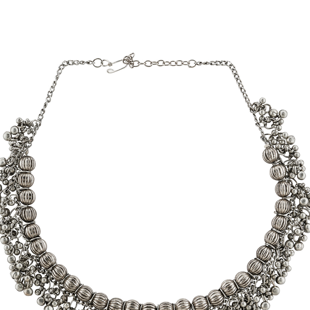 Bodhi  Silver Oxidized Gungroo Necklace
