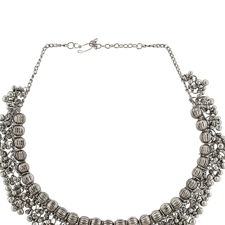 Bodhi  Silver Oxidized Gungroo Necklace