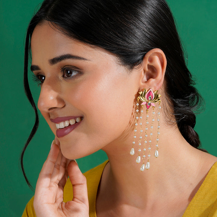 Chamak Chalo Light Pink &amp; Fuschia Pink Truck Art Earrings
