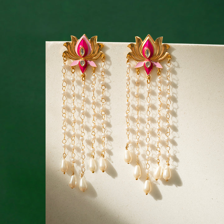 Chamak Chalo Light Pink &amp; Fuschia Pink Truck Art Earrings