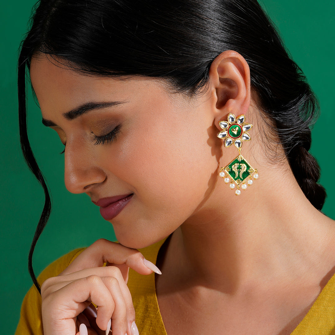 Laung Da Lashkara Dark Green Truck Art  Earrings