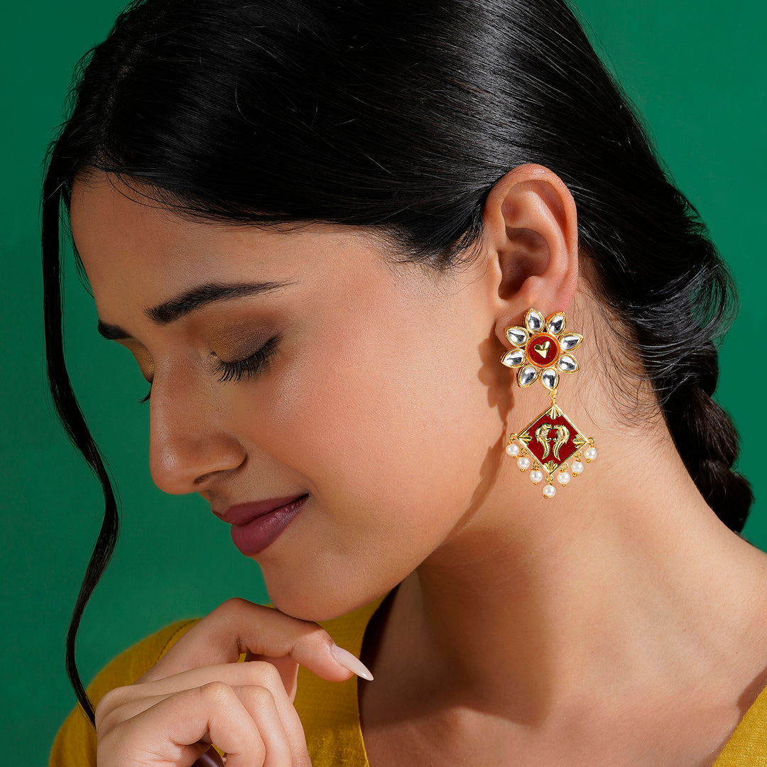 Laung Da Lashkara Maroon &amp; Orange Truck Art  Earrings