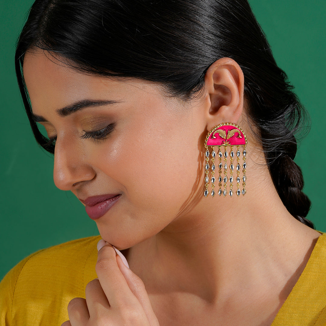 Choli ke Peeche Fuscia Pink Truck Art Earrings