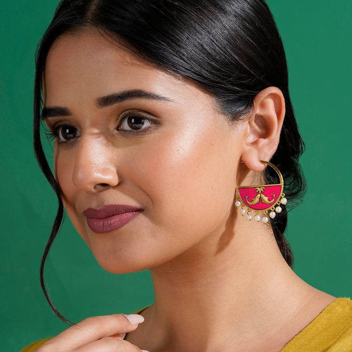 Param Sundari Fuschia Pink Truck Art Earrings