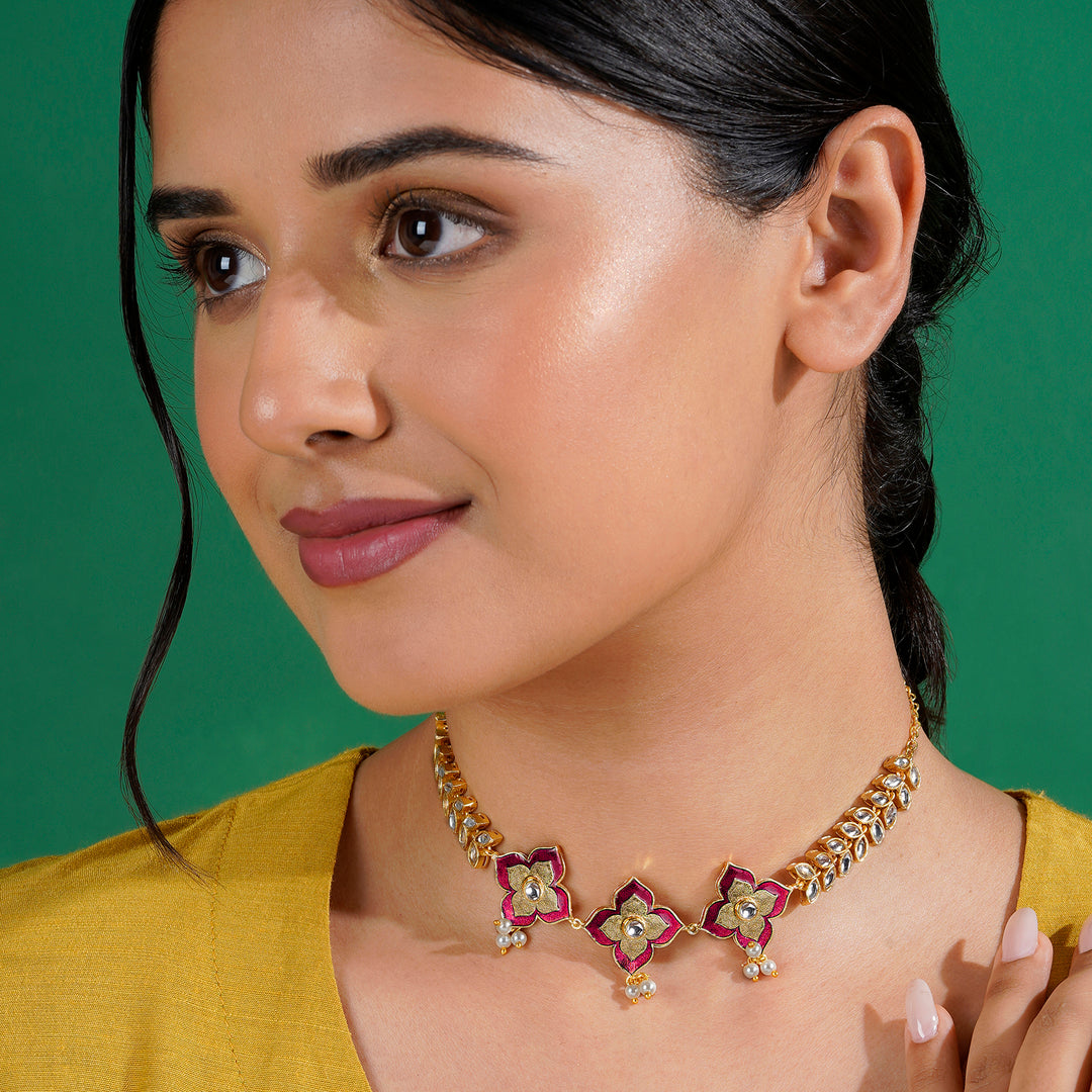 Hello Phools Fuschia Pink Necklace