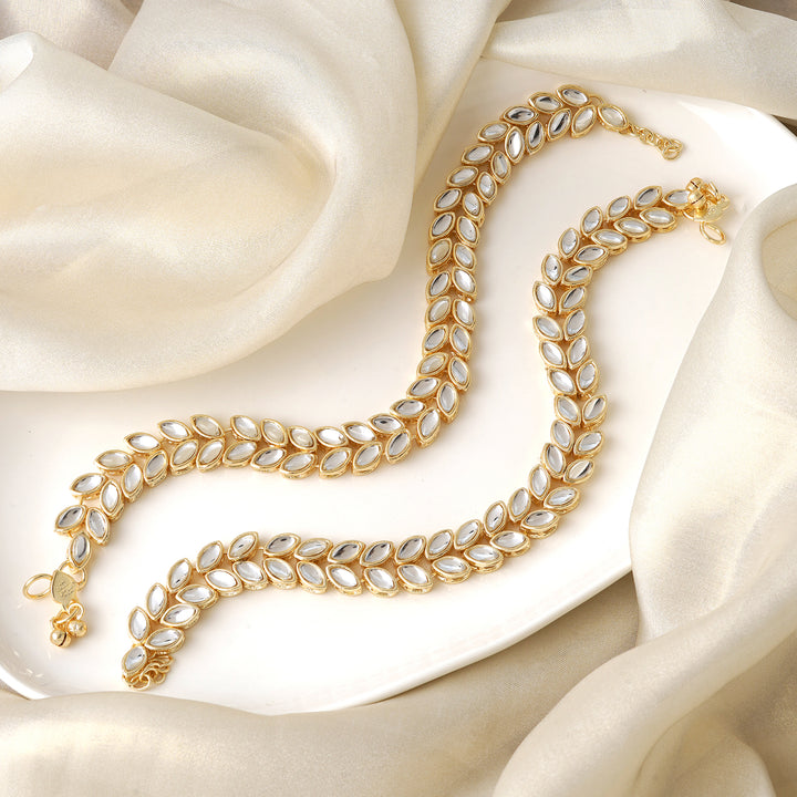 Teejh Tasmi Gold and Mirror Anklets
