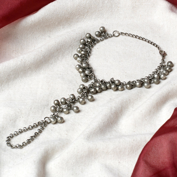 Teejh Maitreyi Silver Oxidised Ghungroo Hathphool