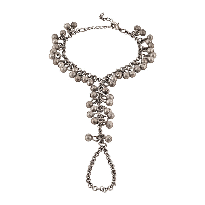 Teejh Maitreyi Silver Oxidised Ghungroo Hathphool