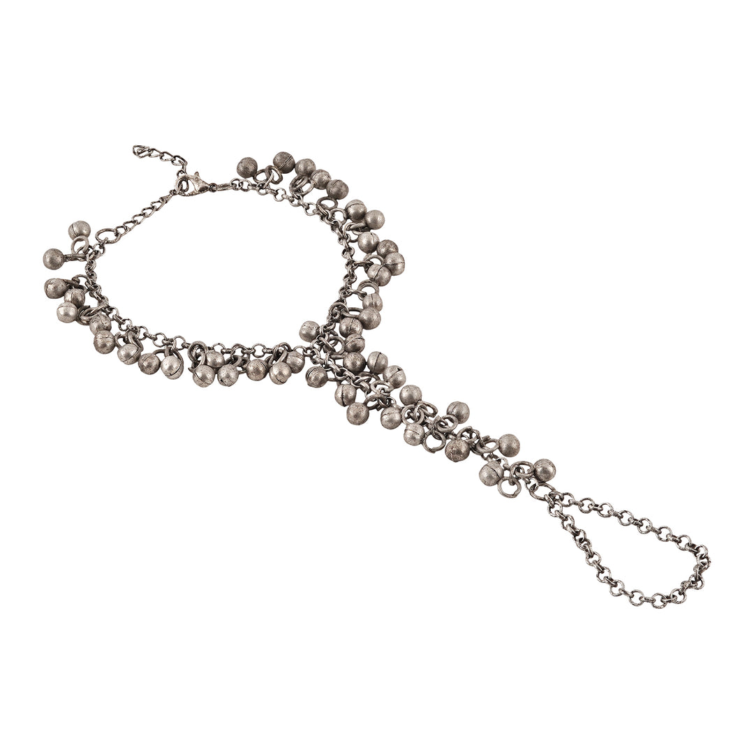 Teejh Maitreyi Silver Oxidised Ghungroo Hathphool