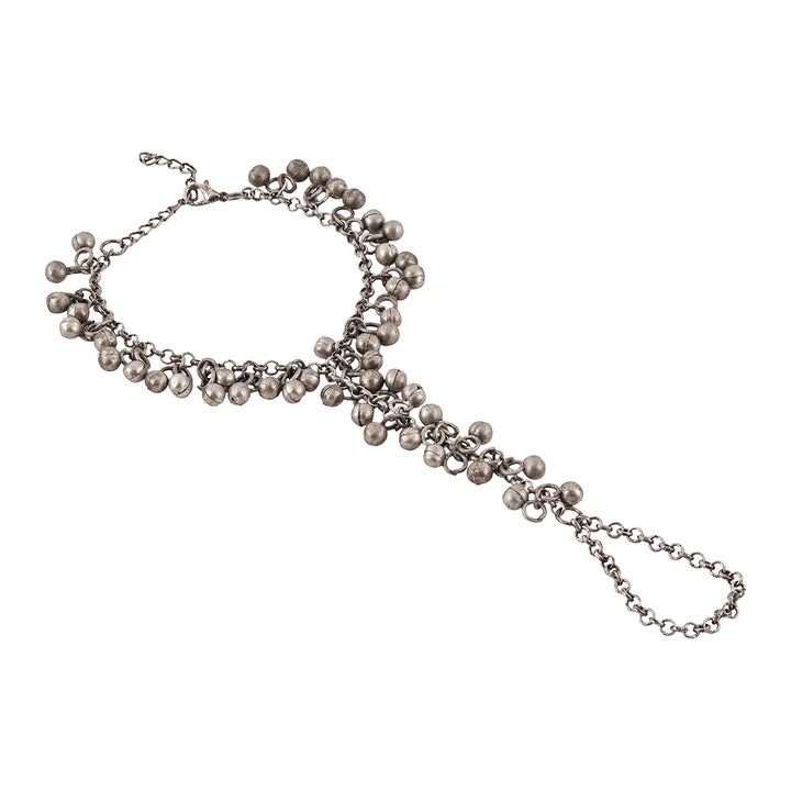 Teejh Maitreyi Silver Oxidised Ghungroo Hathphool